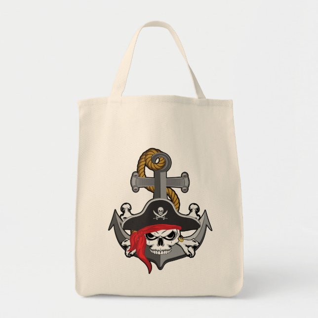 Bolso De Tela Anclaje de cráneo pirata (Frente)