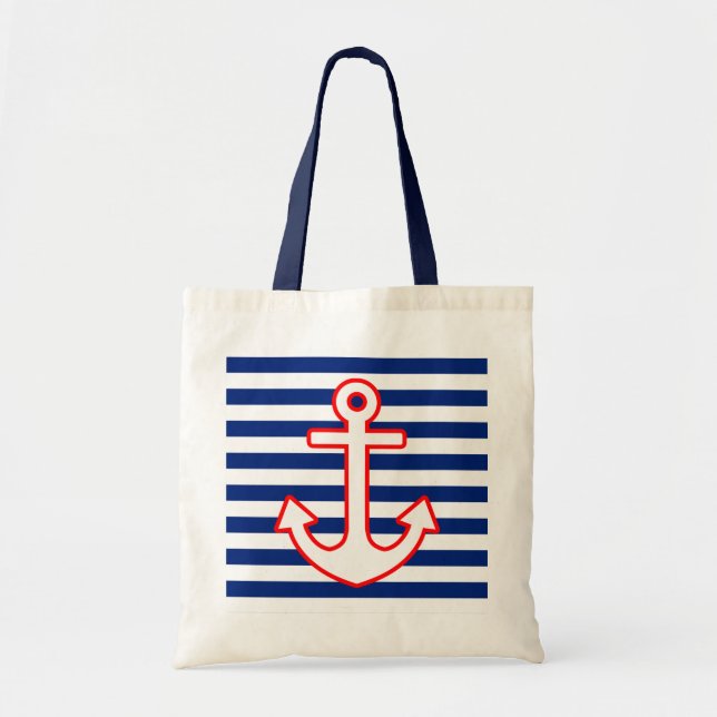 Bolso De Tela Anclaje de estilo náutico en franjas (Frente)