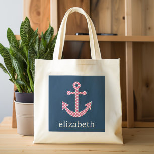 Bolso De Tela Anclaje de puntos de polka rosado con nombre perso