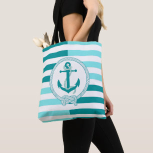Bolso De Tela Anclaje náutico azul del barco, raya azul acuático