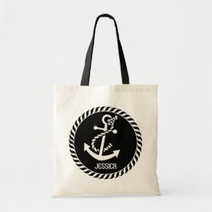 Bolso De Tela Anclaje Náutico Blanco Y Negro 2
