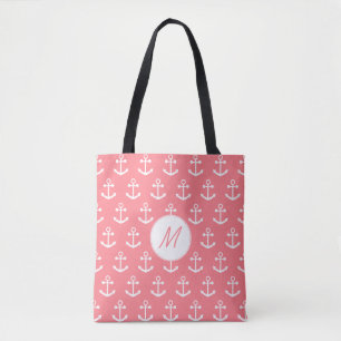 Bolso De Tela Anclaje náutico blanco y rosado de Rubor monograma