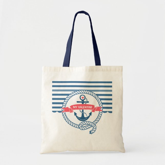 Bolso De Tela Anclaje Náutico de franjas azules (Frente)
