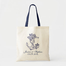 Bolso De Tela Anclaje náutico floral azul de la marina