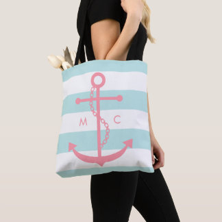 Bolso De Tela Anclaje rosa monogramado en franjas de tinta