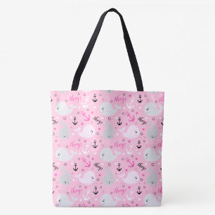 Bolso De Tela Anclas de ballenas rosas patrón oceánico náutico g