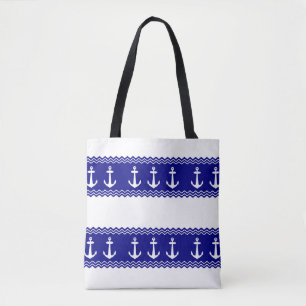 Bolso De Tela Anclas de patrón marino azul