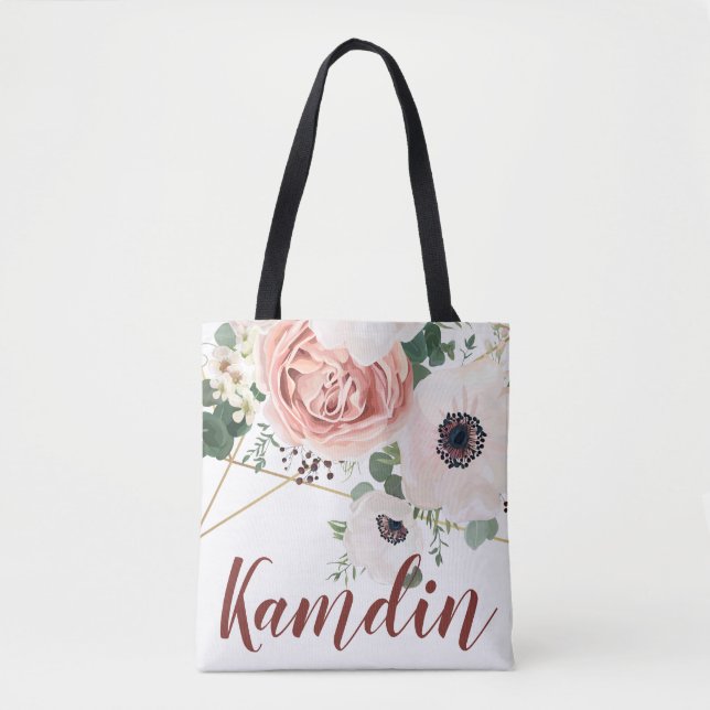 Bolso De Tela Anemon de Rosa de Jardín Geométrico Personalizado  (Anverso)