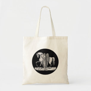 Bolso De Tela Ángel clásico al lado del majestuoso caballo