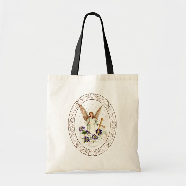 Bolso De Tela Ángel Con Flores Cruzadas Y Clematis (Frente)
