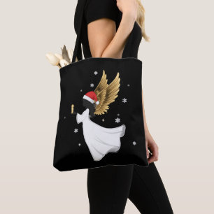 Bolso De Tela Ángel de Navidad negro elegante con alas doradas