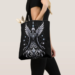Bolso De Tela Ángel de tatuaje negro y plateado