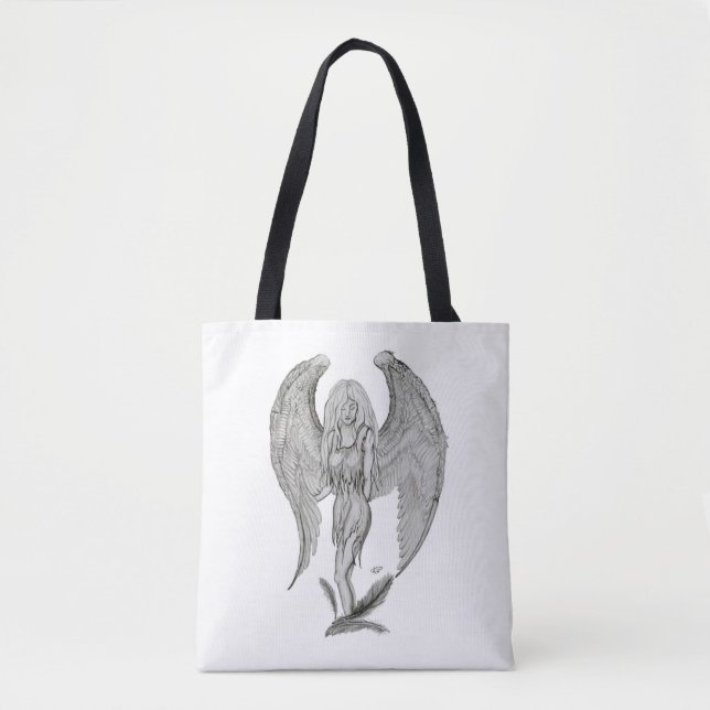 Bolso De Tela Ángel, diseño negro y blanco (Anverso)