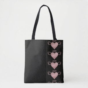 Bolso De Tela Angel Heart Tote Bag Negro y Rosa