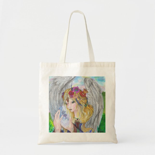 Bolso De Tela Ángel que lleva a cabo un unicornio (Frente)