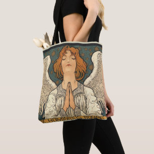 Bolso De Tela Ángel religioso vintage rezando con estrellas dora