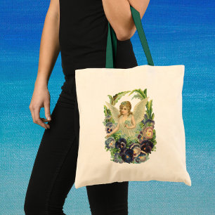 Bolso De Tela Ángel victoriano de Pascua con flores de pensamien
