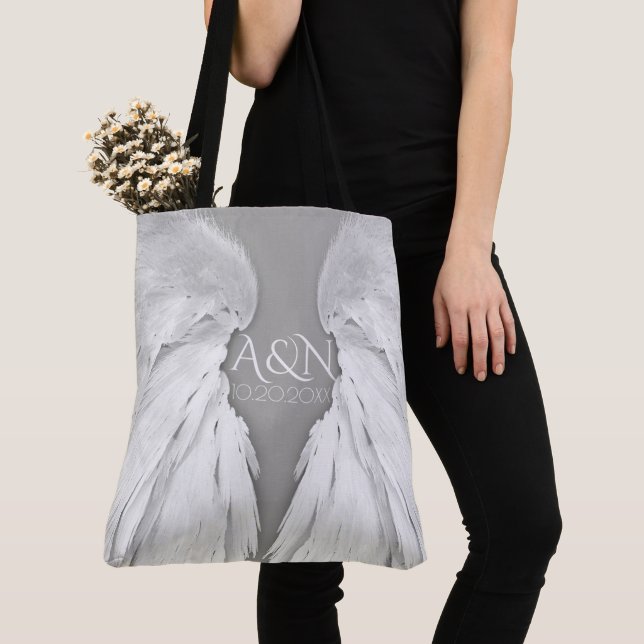 Bolso De Tela ANGEL WINGS Bodas Iniciales Elegante Gris (Detalle)