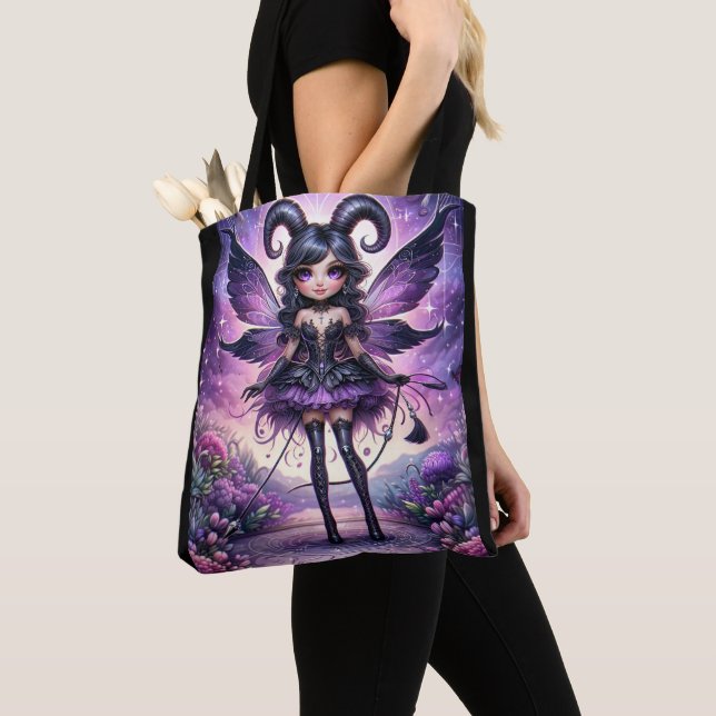 Bolso De Tela Angelina Purple Gótico Hada Escorpio Cuernos Zodia (Detalle)