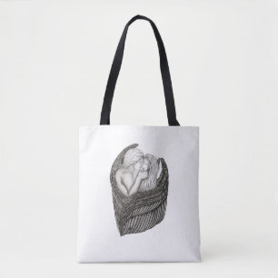 Bolso De Tela Angels Kissing , diseño en blanco y negro