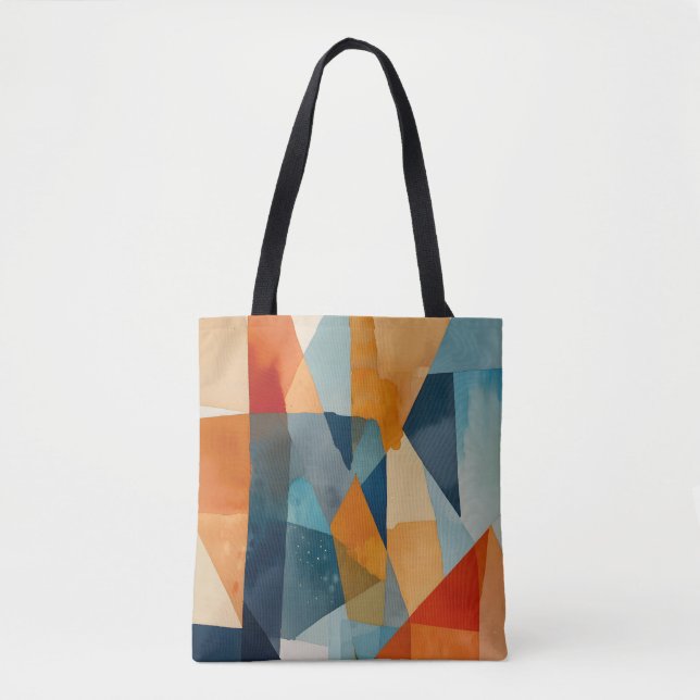 Bolso De Tela Ángulos abstractos de azul y Naranja (Anverso)
