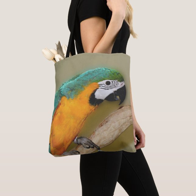 Bolso De Tela Animal De Loro De Macao Azul Y Oro (Detalle)