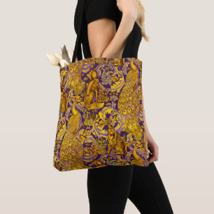 BOLSO DE TELA ANIMAL FORESTAL, FOX, PEACOCK, GOLPE DE ORO PURPLE