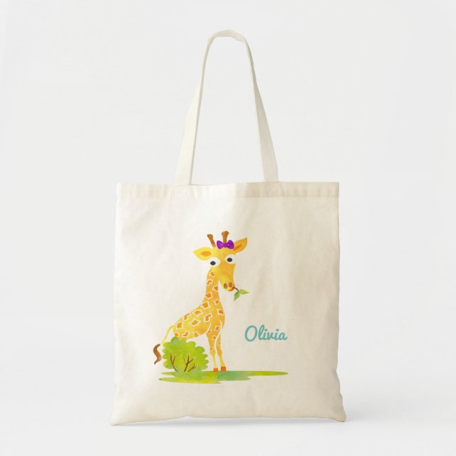 Bolso De Tela Animal lindo personalizado jirafa de la acuarela (Frente)