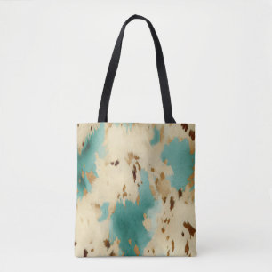 Bolso De Tela Animal Piel de vaca Turquesa de Oro Crema