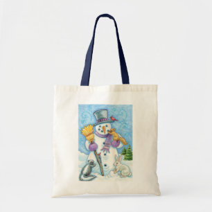 Bolso De Tela Animales Adorables Construyendo un Muñeco de Nieve