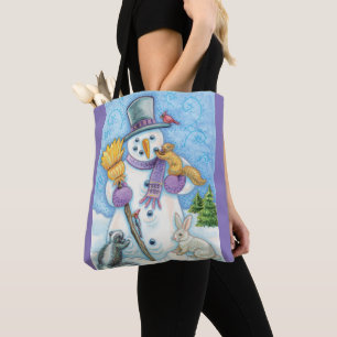 Bolso De Tela Animales Adorables Construyendo un Muñeco de Nieve
