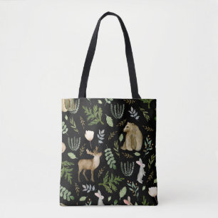 Bolso De Tela Animales Curados: Mano de acuarela dibujada.