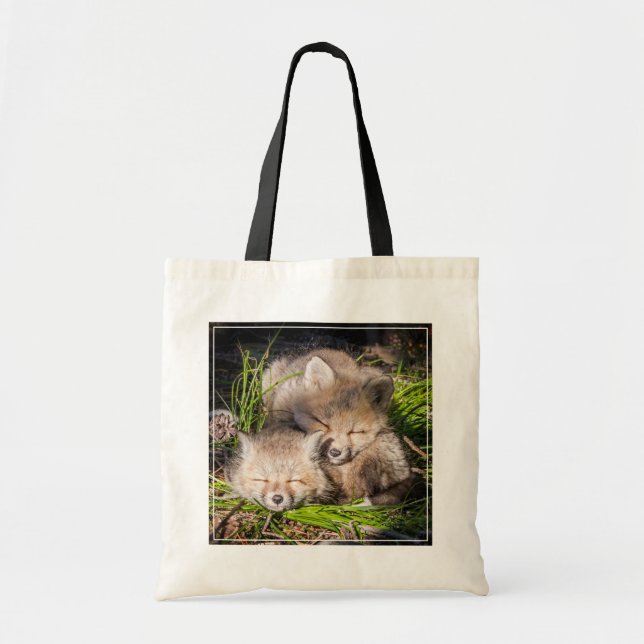 Bolso De Tela Animales de bebé más afectados | Bebé Red Fox Kits (Frente)