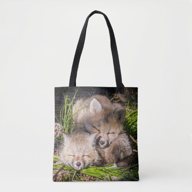 Bolso De Tela Animales de bebé más afectados | Bebé Red Fox Kits (Anverso)