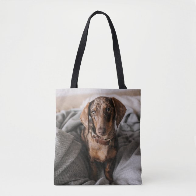 Bolso De Tela Animales de bebé más afectados | Chocolate Dachshu (Anverso)