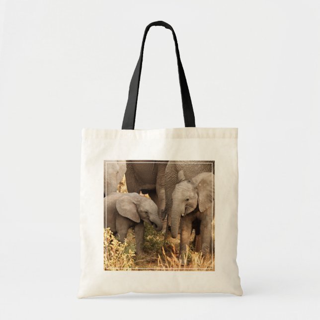 Bolso De Tela Animales de bebé más afectados | Dos jóvenes elefa (Frente)