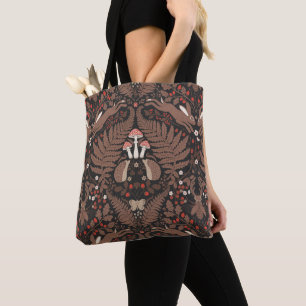 Bolso De Tela Animales de bosque y plantas en rojo y marrón