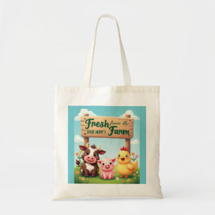 Bolso De Tela Animales De Granja Cuta Bajo Rótulo De Granja