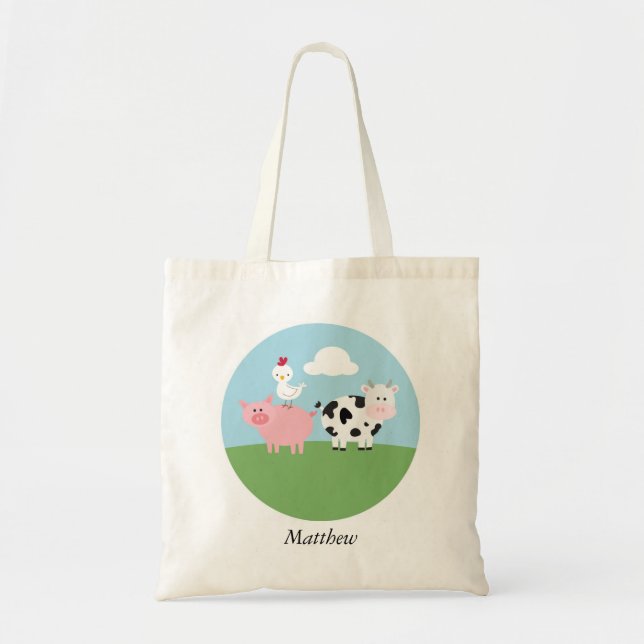 Bolso De Tela Animales De La Granja Cuta Niños Tote Bag (Frente)