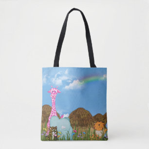 Bolso De Tela animales de la jungla con arco iris