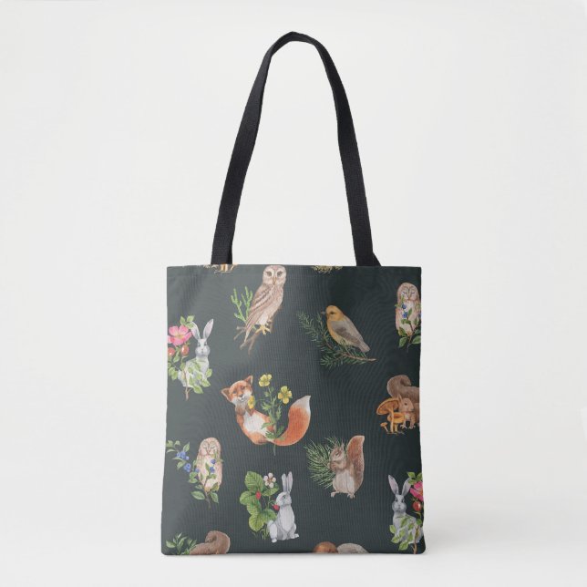 Bolso De Tela Animales de la Selva Acuarela: Cute Seamless (Anverso)