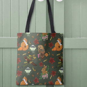 Bolso De Tela Animales del bosque otoñal patrón verde