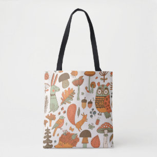 Bolso De Tela Animales Forestales: Fondo Colorido Otoño.