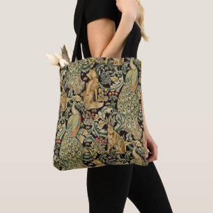 BOLSO DE TELA ANIMALES FORESTALES, FOX, PEACOCK, CUIDADO EN FLOR