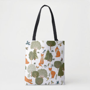 Bolso De Tela Animales forestales: zorros, patrón de aves