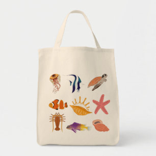 Bolso De Tela Animales marinos: peces, tortugas, conchas marinas