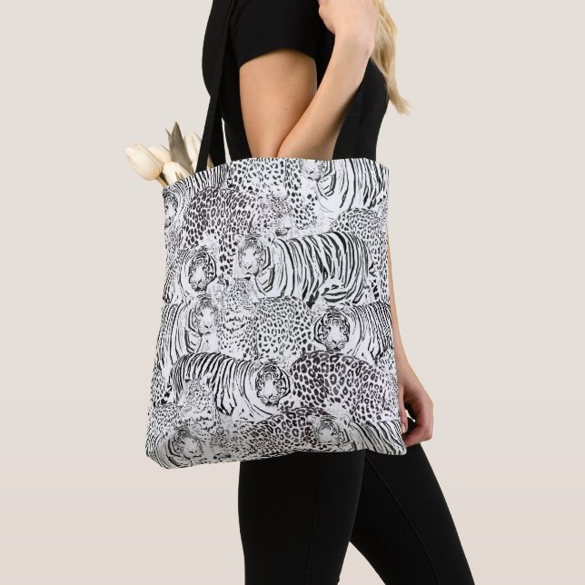 Bolso De Tela Animales modernos de leopardo blanco negro (Detalle)