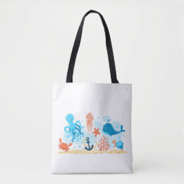 Bolso De Tela Animales oceánicos de la vida marina azul