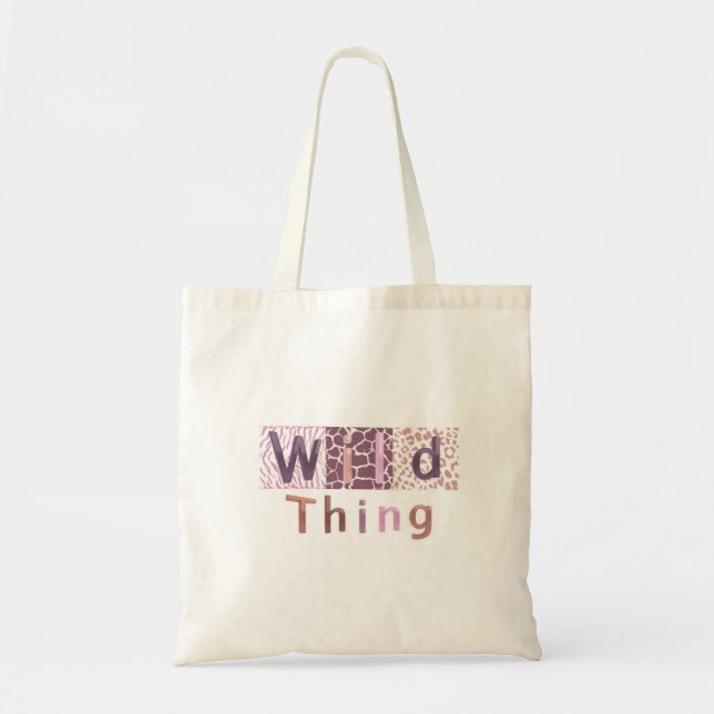 Bolso De Tela Animales Safari impresos con palabras (Frente)