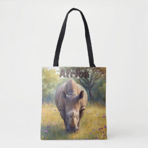Bolso De Tela Animales Safari Rinoceronte Acuarela Naturaleza